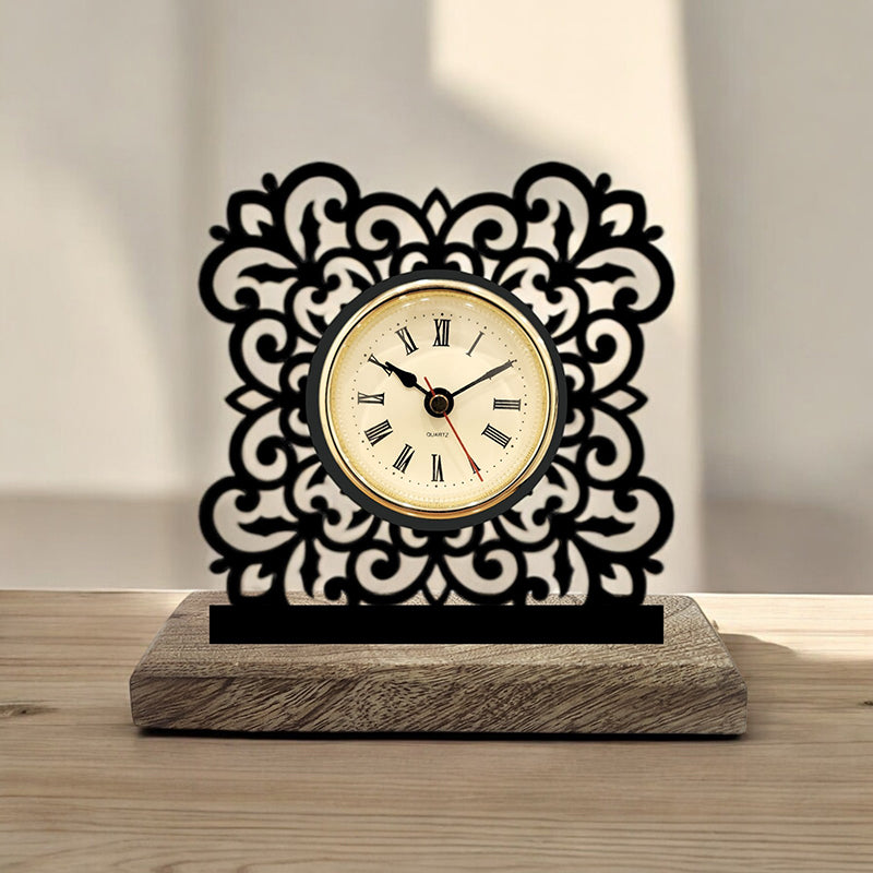 Intricate Noir Analog Table Clock