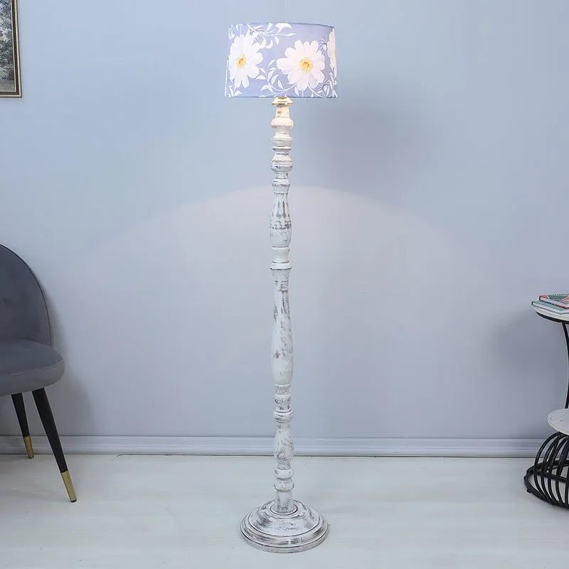 Daisy Blooms Totem Printed Mango Wood Floor Lamp - White media 2