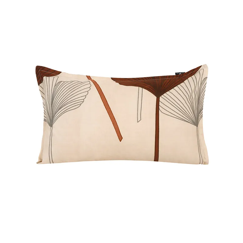 Rectangular beige pillow cover with brown and grey botanical motif