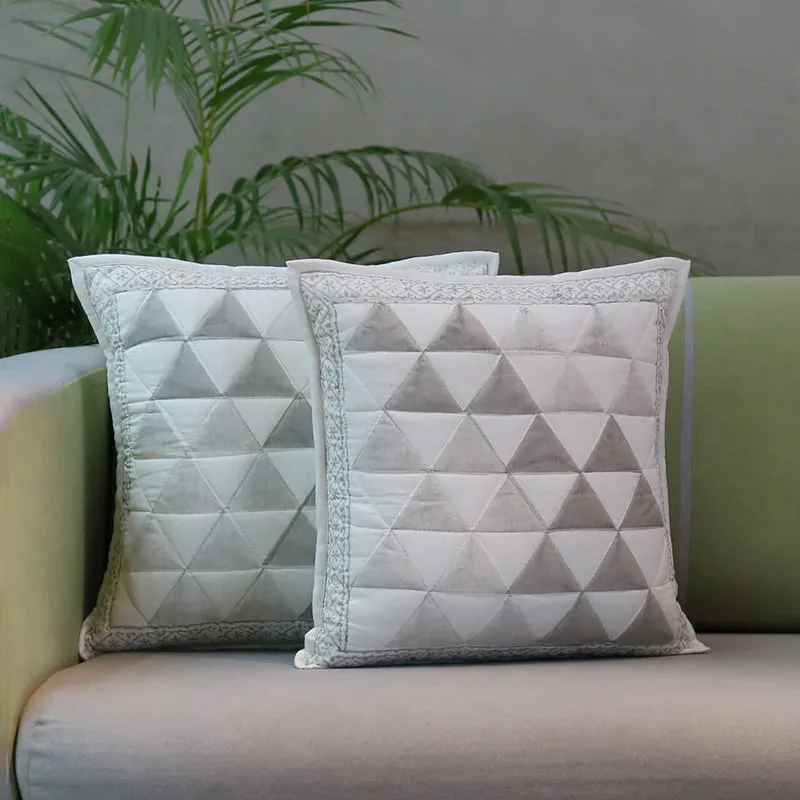 India Circus Shadowstone Tufted Cotton Cushion Cover (Grey & White) - Set Of Two media 1