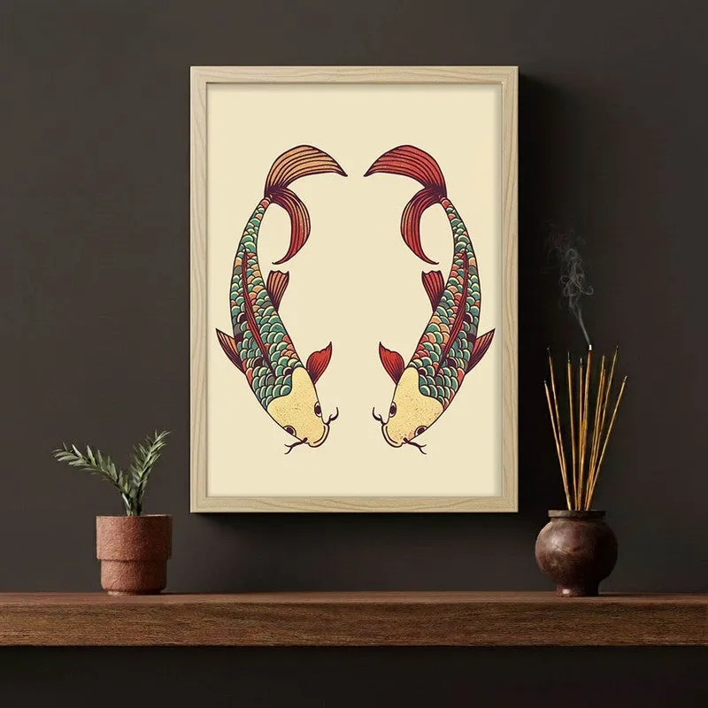 Decorative Bird Illustration Canvas Wall Painting With Brown Frame media 8