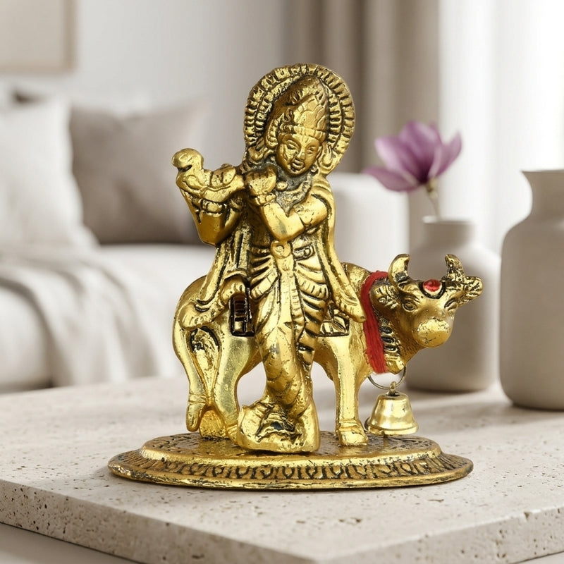 Lord Krishna And Sacred Cow Idol