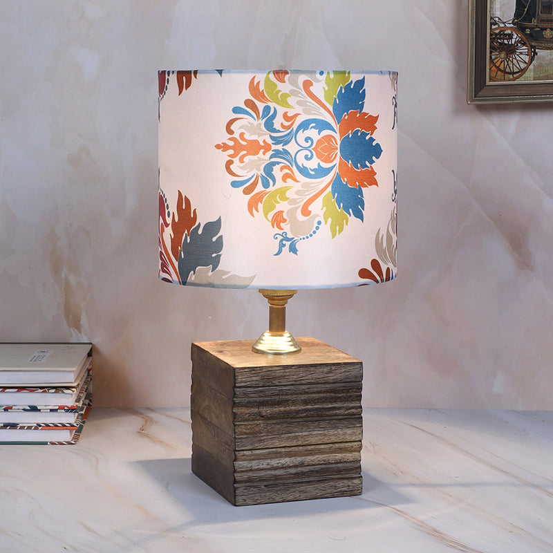 Nordlys Cube Printed Mango Wood Table Lamp - Multicolor