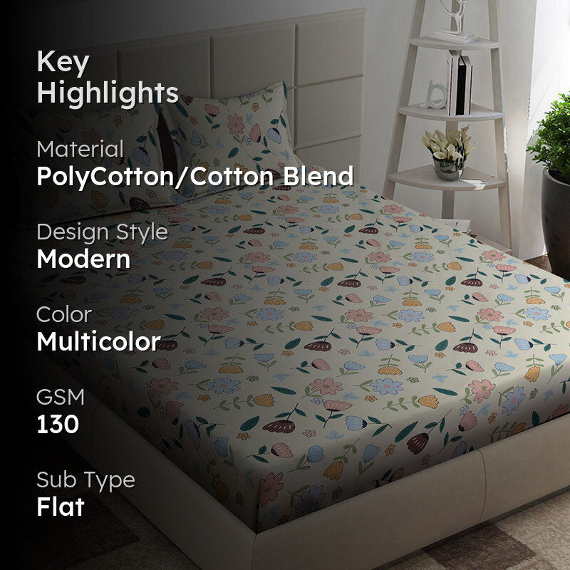 Flowery Dreams Floral Bedsheet - 130 GSM media 2