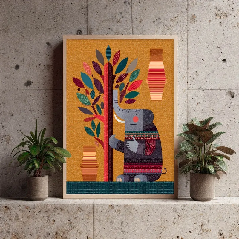 Playful Elephant Canvas Wall Painting With Brown Frame media 3