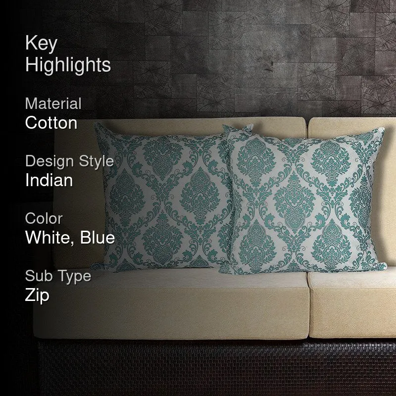 Tameira Jacquered Motif Printed Cushion Cover (Teal) - Set Of Two media 2