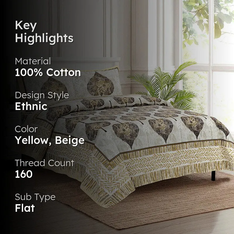 Malati Meadow Floral Cotton Bedsheet (Yellow & Beige) - 160 TC media 2