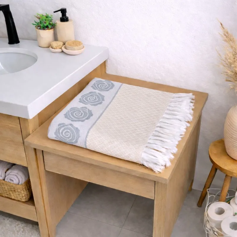 Rosette Cotton Bath Towel (Grey & White) - Set Of Two media 4