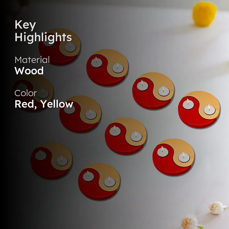 Red Yin Yang Wood Tea Light Holder - Set Of Ten media 2