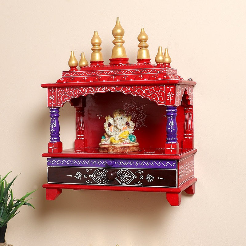 Shrinaya Wooden Mandir - Red & Purple media 4