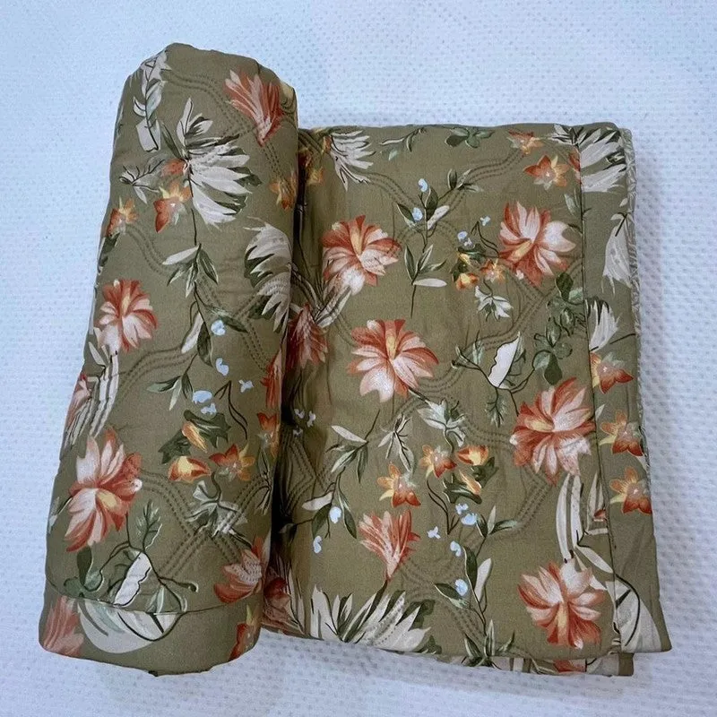 Leafara Floral Cotton Comforter (Mud Brown) - 300 GSM media 4