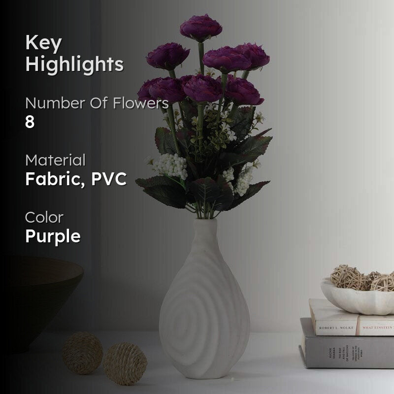 Artificial Camellia Rose Flower Bunch - Purple media 2