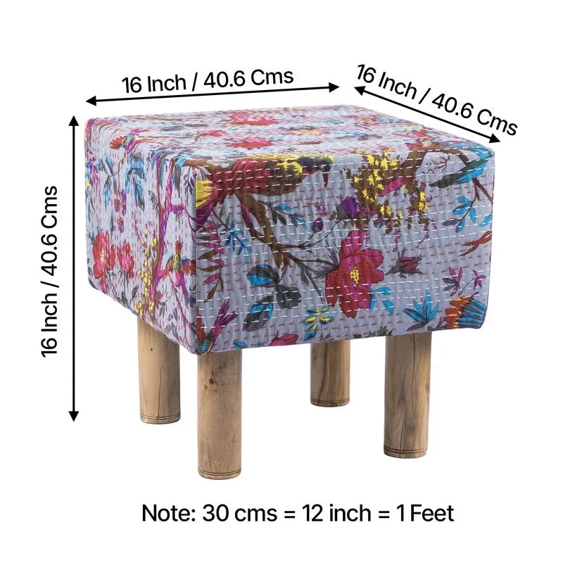 Qrixon Acacia Wooden Ottomans - Grey media 10