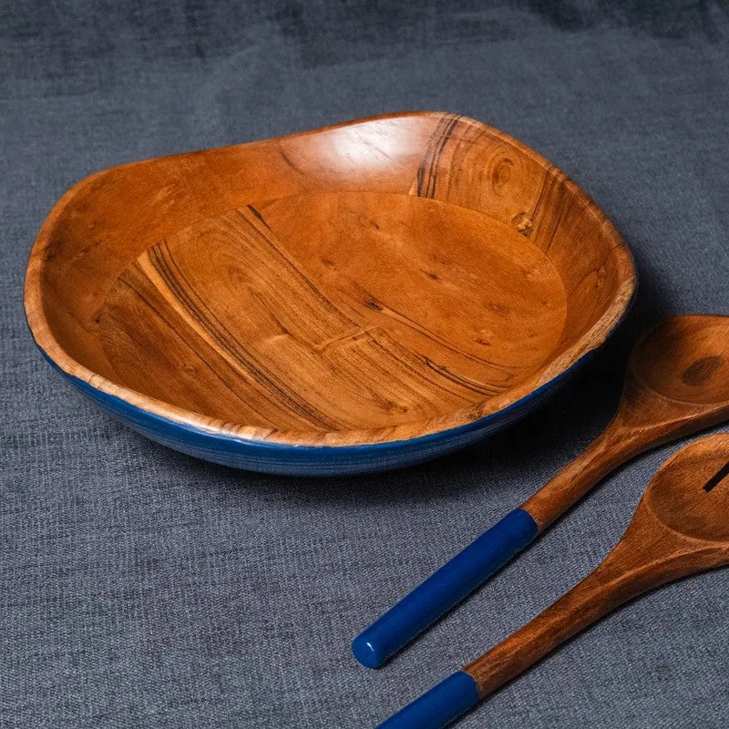Azure Wood Salad Bowl with Serving Spoons (1000 mL) - Three Piece Set media 3