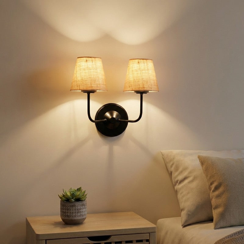 SoftGlow Twin Jute Wall Lamp - Brown