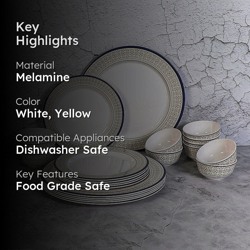 Cubicio Ethnic Melamine Dinner Set (Yellow) - 24 Piece Set media 2