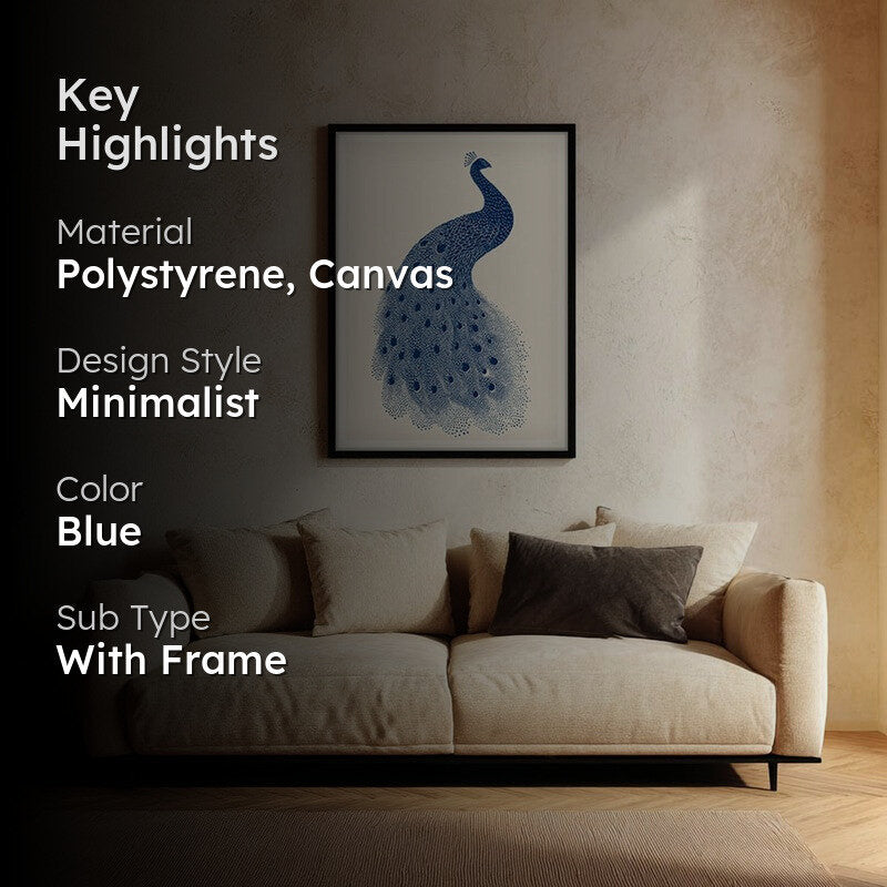 Minimal Peacock Motif Canvas Wall Painting With Black Frame media 2