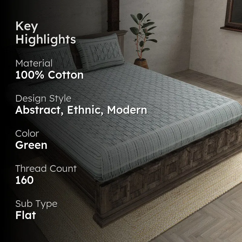 Mezuu Printed Cotton Bedsheet (Green) - 160 TC media 2