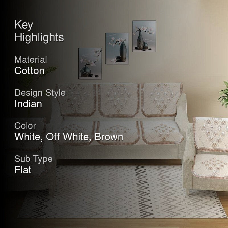 Nidha Cotton Sofa Cover (Off White) media 2