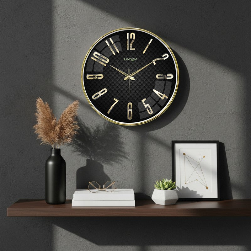 Elite Prestige Hourface Plastic Clock - Black & Gold