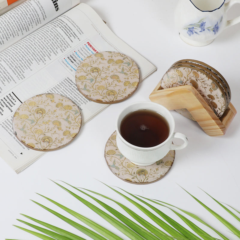 Blossom Glow Wooden Coasters with Stand - Seven Piece Set