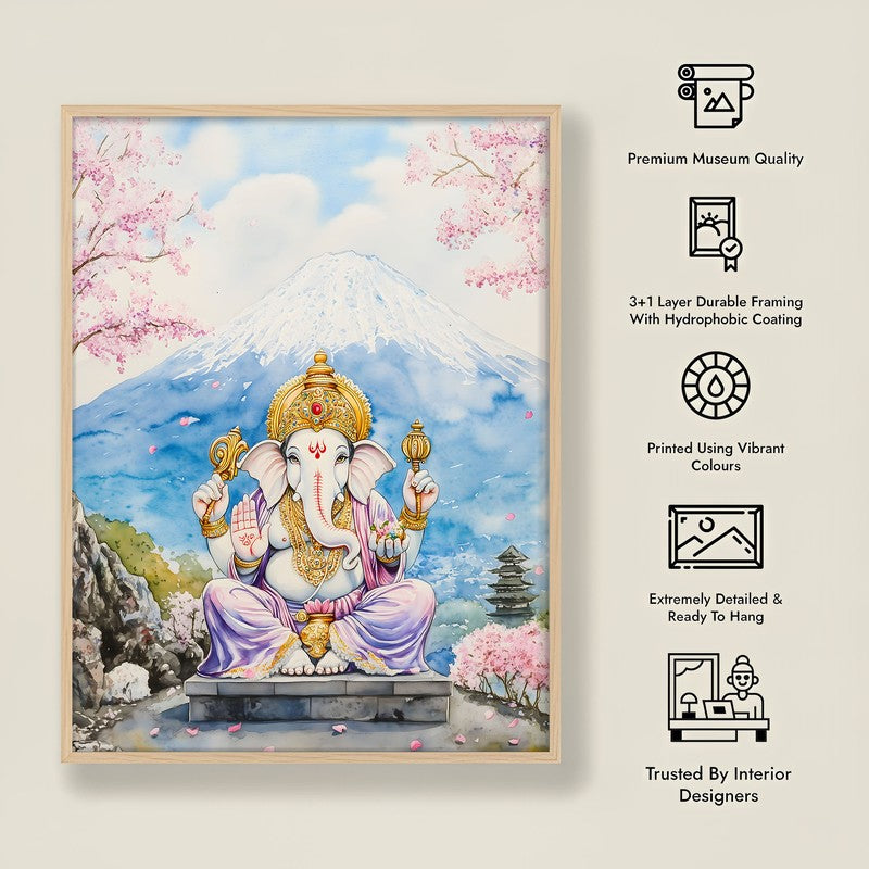 Parvataputra Ganesha Spiritual Archival Paper Wall Painting - Natural Brown Frame media 9