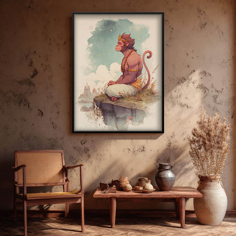 Divine Peace of Hanuman Ji Spiritual Archival Paper Wall Art