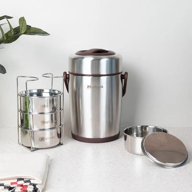 Cassa Insulated Lunch Box (Steel Brown) 2500 ML - Two Piece Set media 1