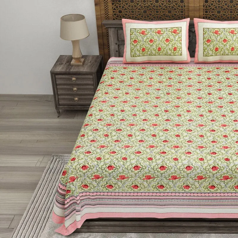 Shapeix Cotton Bedsheet (Green,Red) - 240 TC media 3