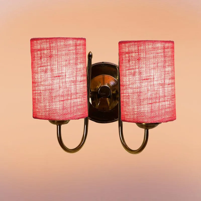 Veda Duo Cylindrical Fabric & Metal Wall Lamp - Pink media 3