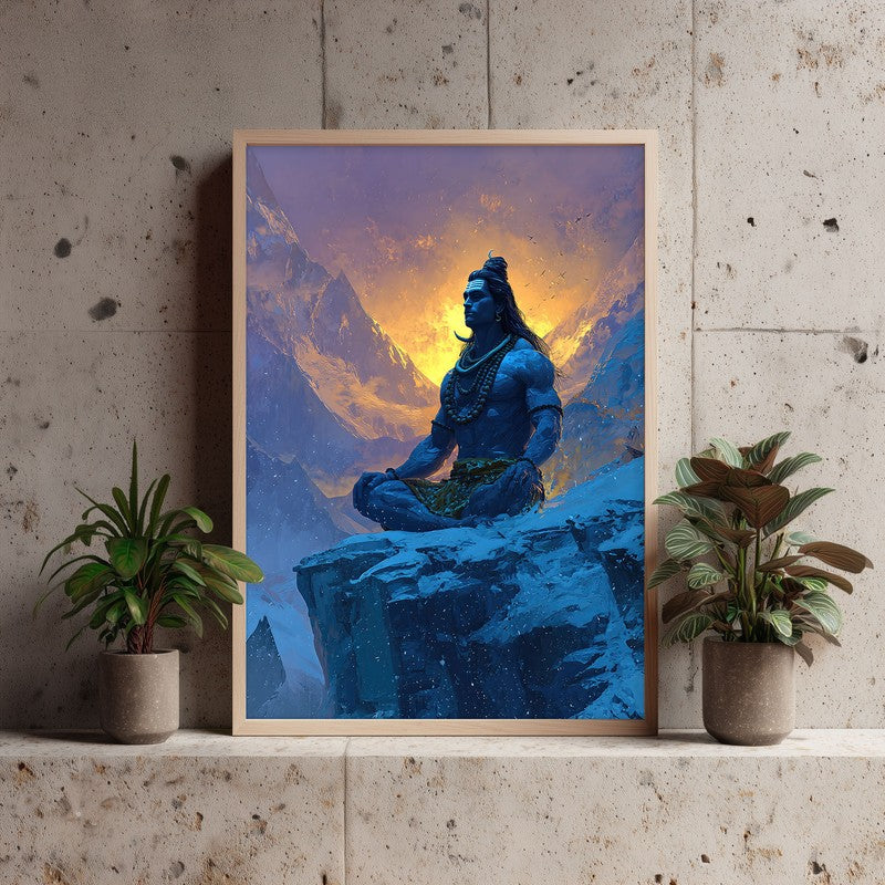Lord Shiva Meditating I Archival Paper Wall Art - Natural Brown Frame media 4
