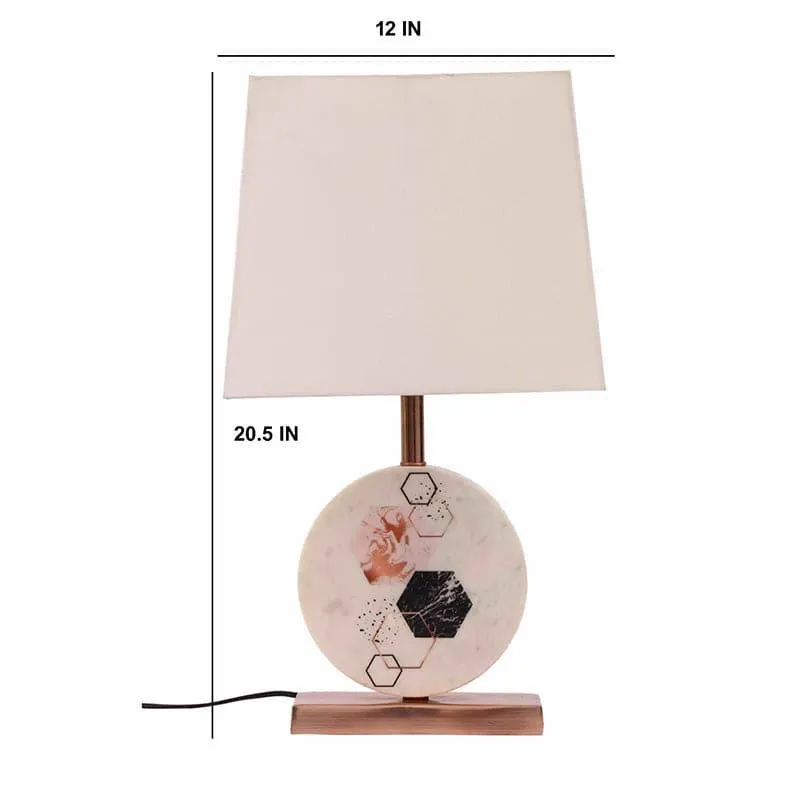 Hexa Marble & Copper Base Fabric Table Lamp - White media 4