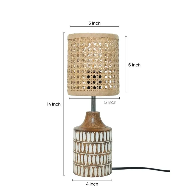 Rattanline Wooden Base Cotton Table Lamp - Beige media 5