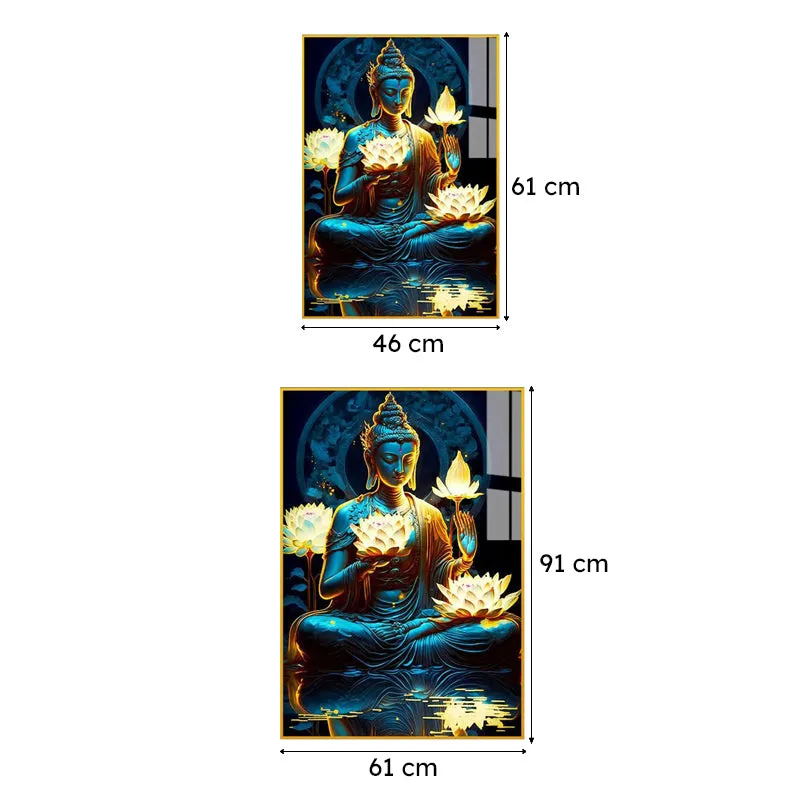 Teal & Gold Buddha Spiritual Canvas Wall Art With Frame - Gold media 7