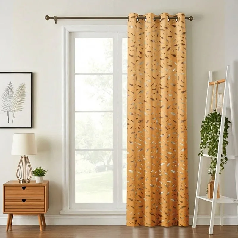 Glow Mist Printed Velvet Curtain - Orange,Gold media 1