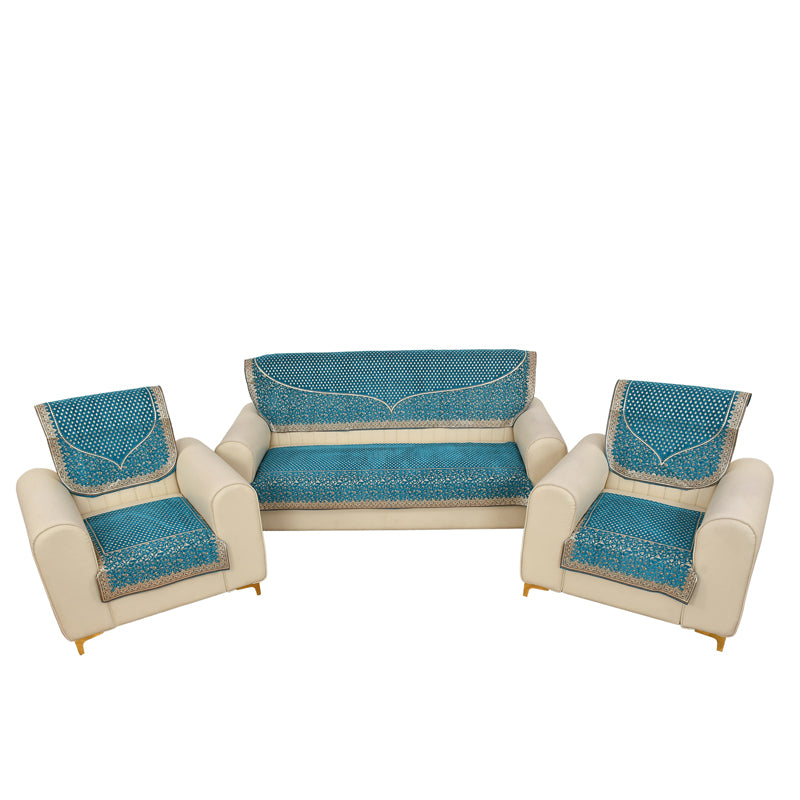 Petite Leaves Chenille Sofa Cover - Aqua Blue media 8