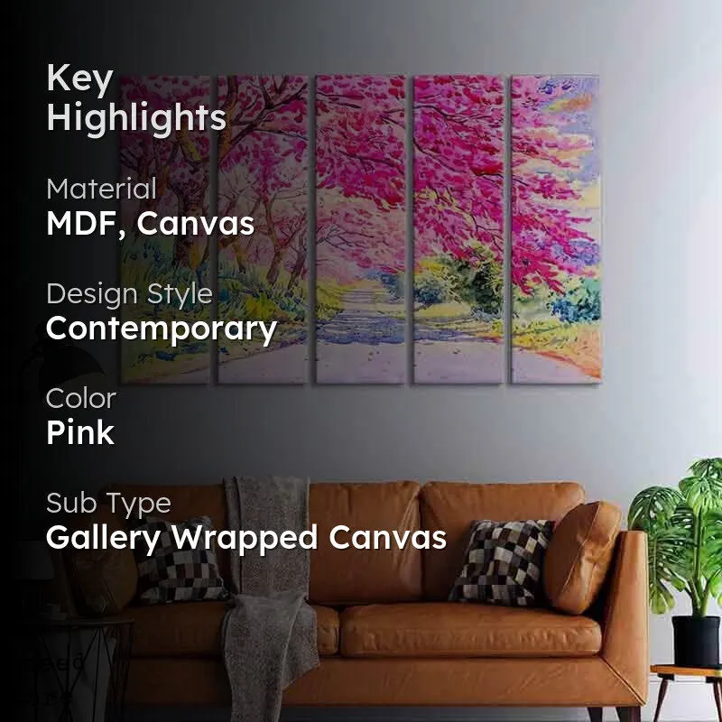 Pink Blossom Pathway Canvas Wall Art - Five Piece Set media 2