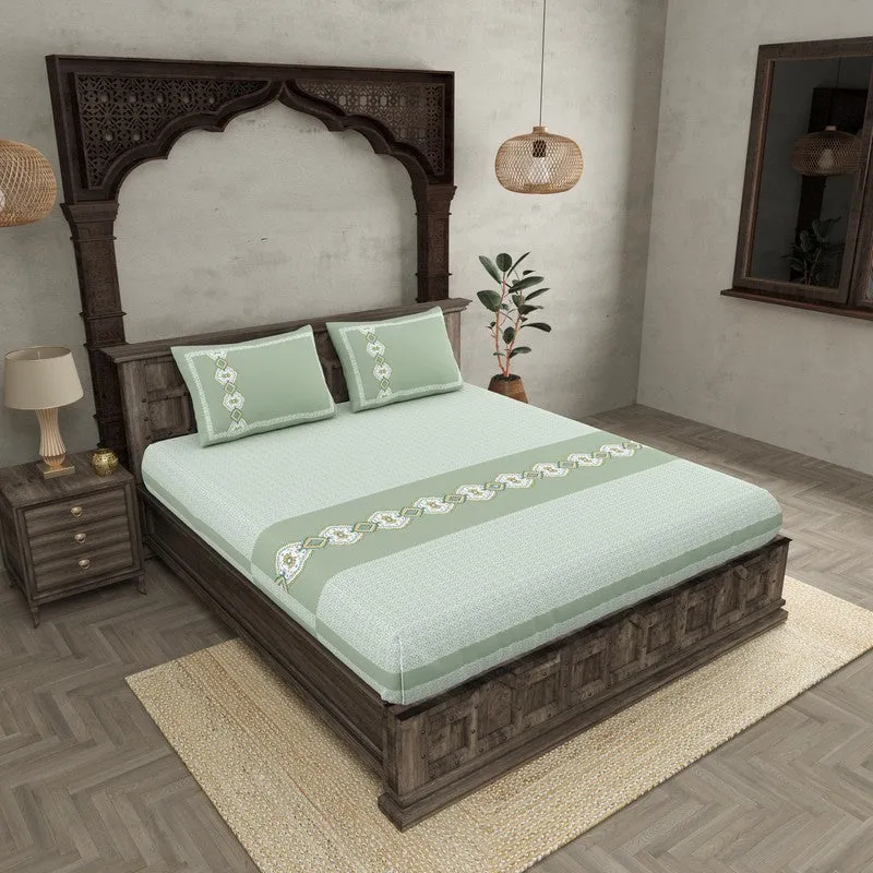 OpulentRest Cotton Bedsheet (Green) - 180 TC media 1