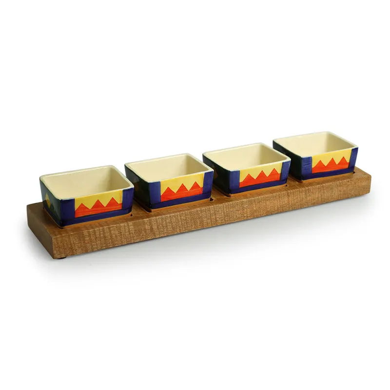 Vertex Handpainted Ceramic Dip Bowl With Tray (80 ML) - Five Piece Set media 4