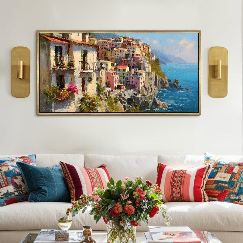 Seaside Mosaic Canvas Wall Painting With Frame