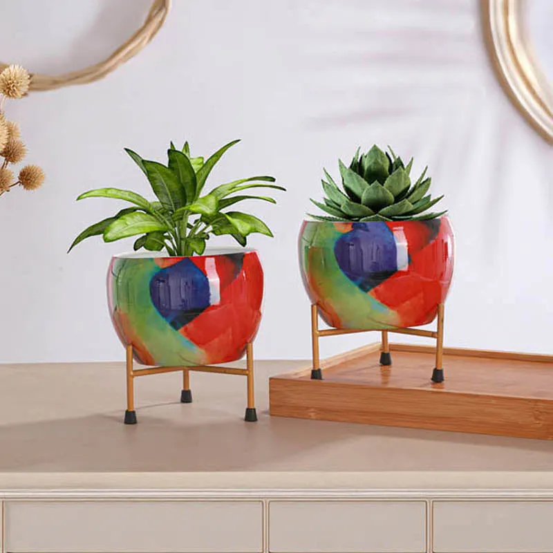 Omaro Ethnic Handcrafted Planter With Stand - Four Piece Set media 4