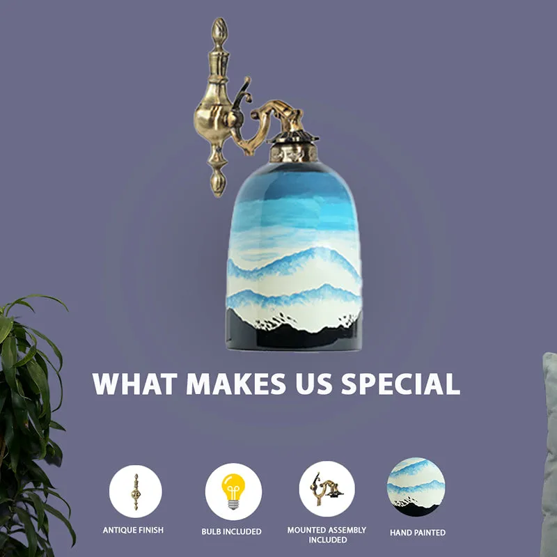Snow Peaks Hand Painted Metal And Glass Wall Lamp media 7