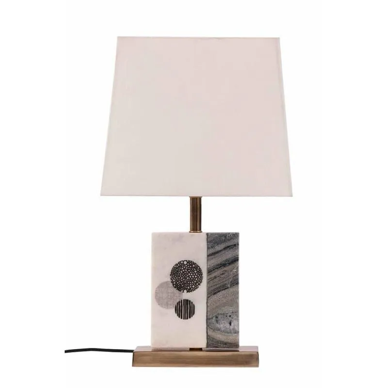 Blaze Printed Fabric Table Lamp With Marble & Brass Base - White media 3