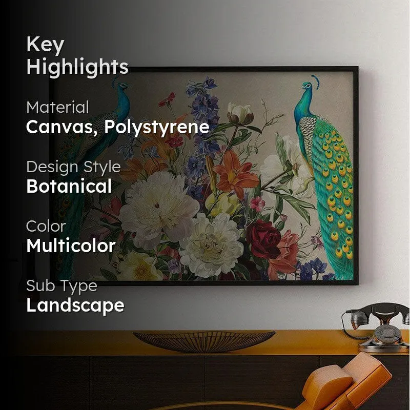 Vibrant Peacock and Floral Canvas Wall Painting - Black Frame media 2