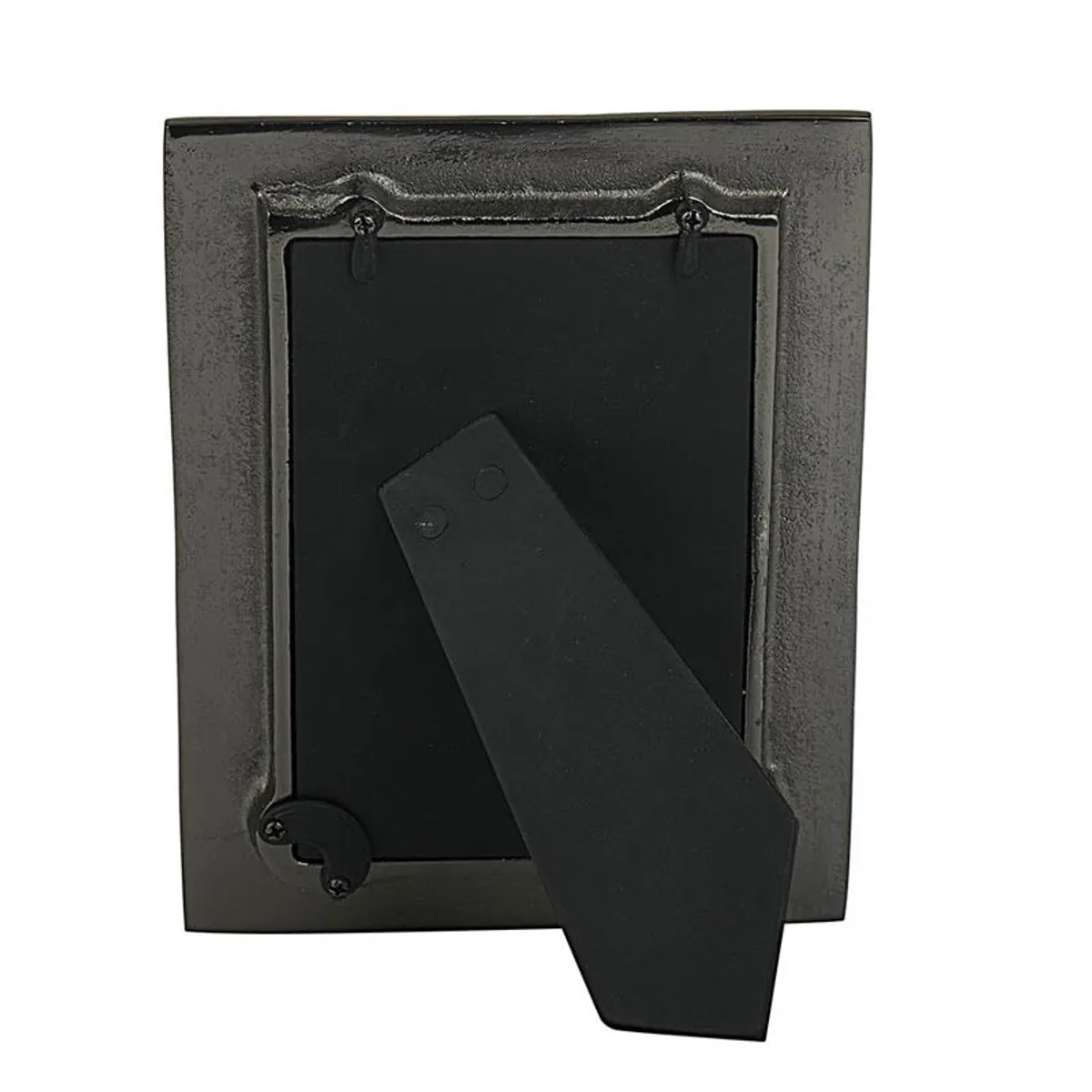 Back of black rectangular photo frame with tabletop support stand