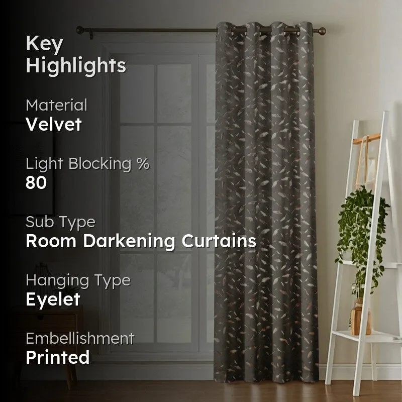 Shimmer Veil Printed Velvet Curtain - Grey,Gold media 2