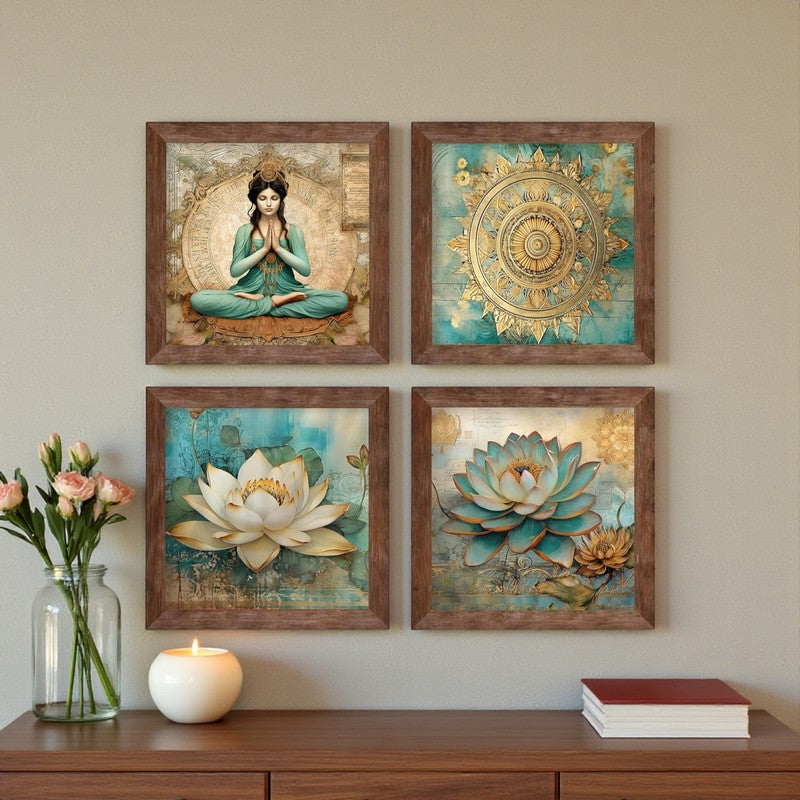 Lotus & Meditation Wall Art with Frame - Set Of Four media 7