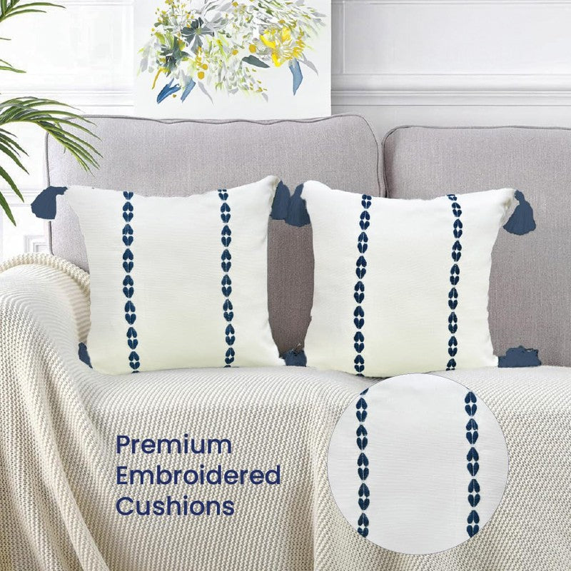 Urban Space Minimal Boho White & Blue Cotton Cushion Covers - Set Of Two media 3