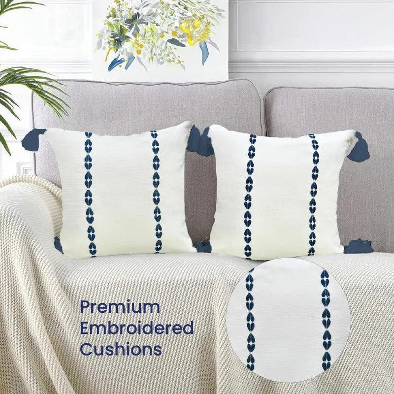 Urban Space Minimal Boho White & Blue Cotton Cushion Covers - Set Of Two media 3