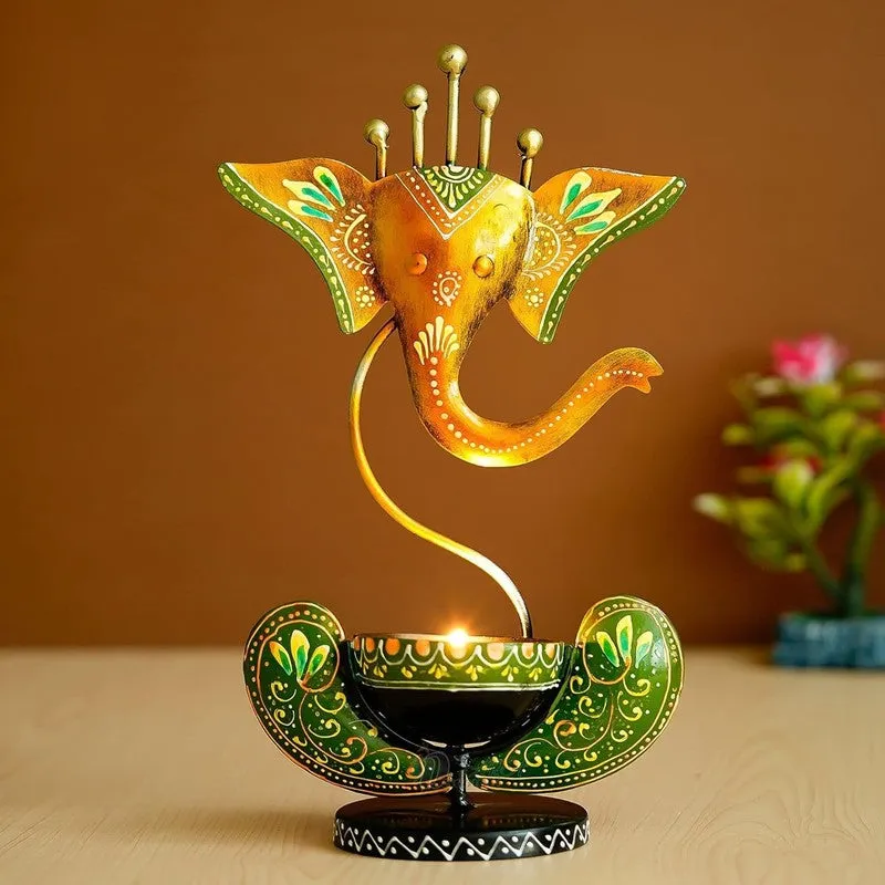 Aureum Glow Premium Candle Holder - Brown,Green media 1